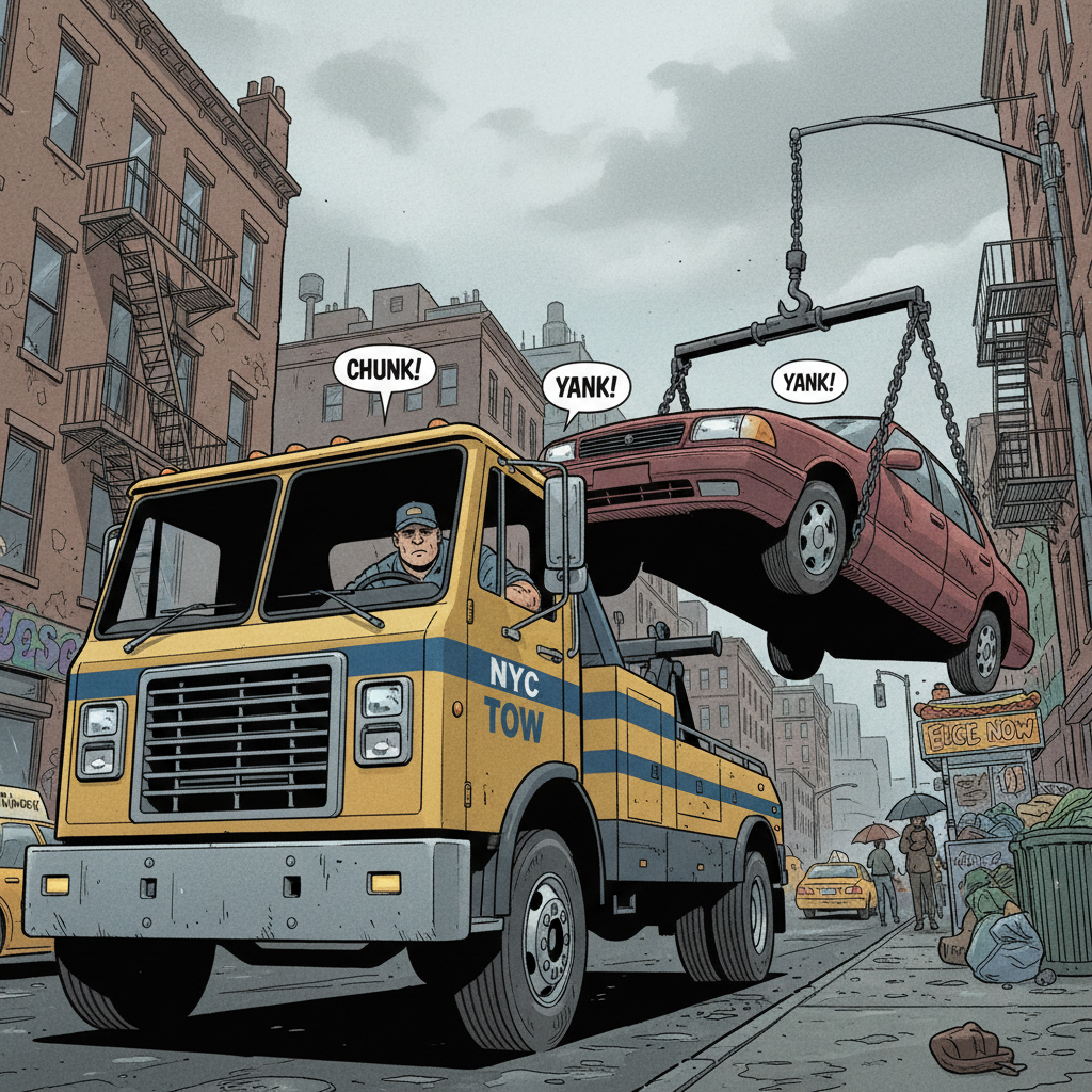 Tow truck hauling away a car
